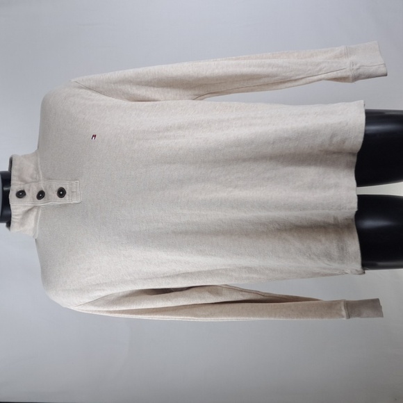2012 Tommy Hilfiger flag 3 button cream mock neck pullover sweater  men's XL - Picture 2 of 4